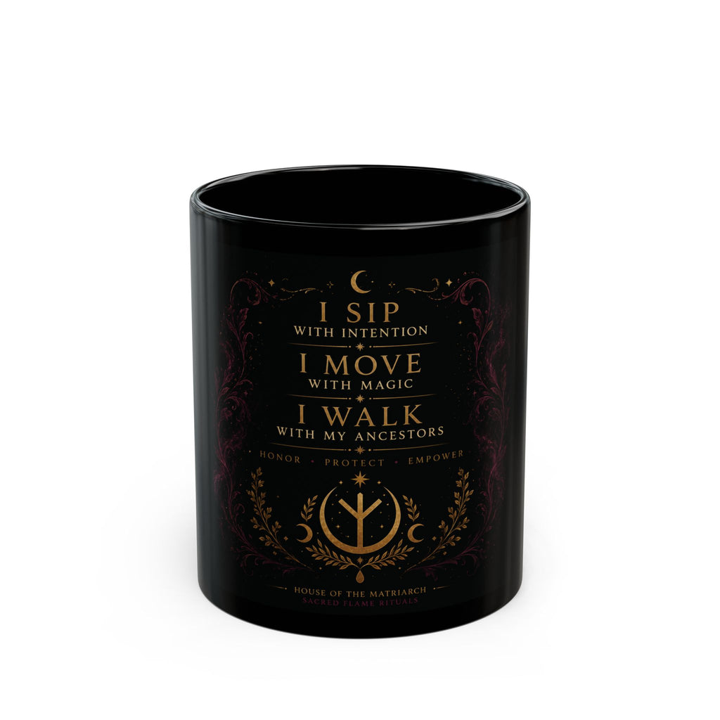 Witchy Affirmation Mug – “I Sip with Intention, I Move with Magic” Black Coffee Cup